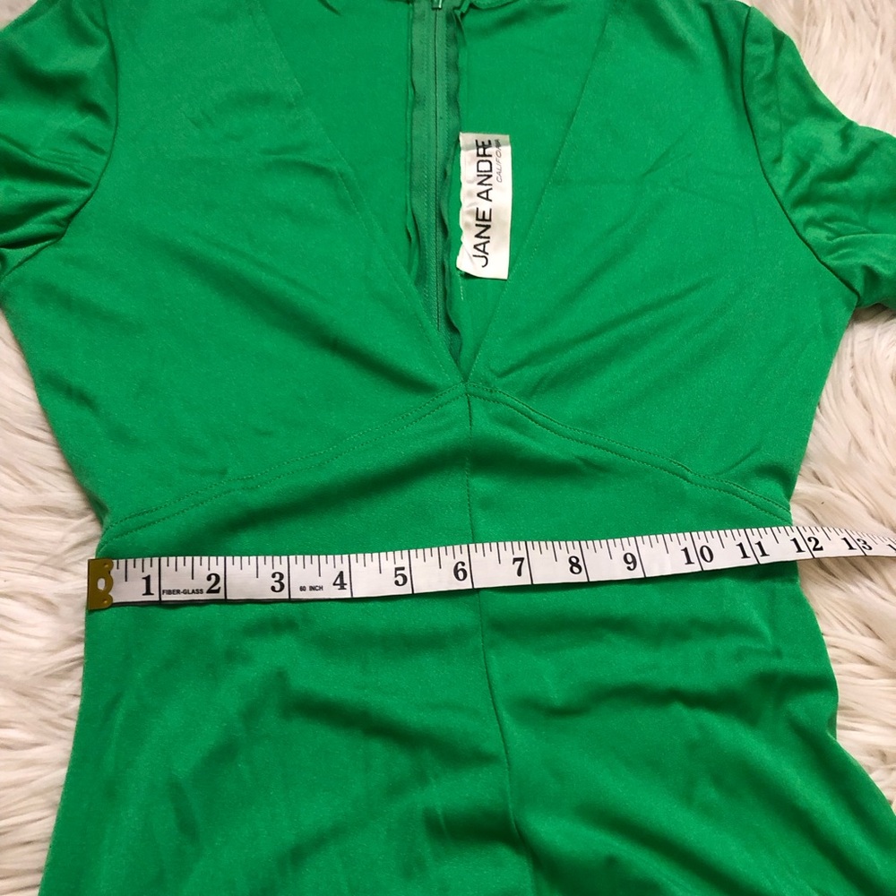 SOLD Vintage 70s 80s Jane Andre Elegant V-neck Jersey Long Sleeve Green Maxi 8 - Picture 12 of 13